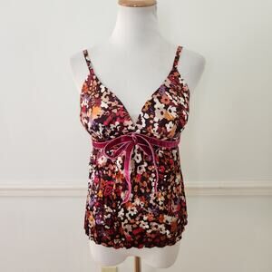 VTG Y2K Moda International Tank Top Sz Small Womens Babydoll Satin Fairy Floral